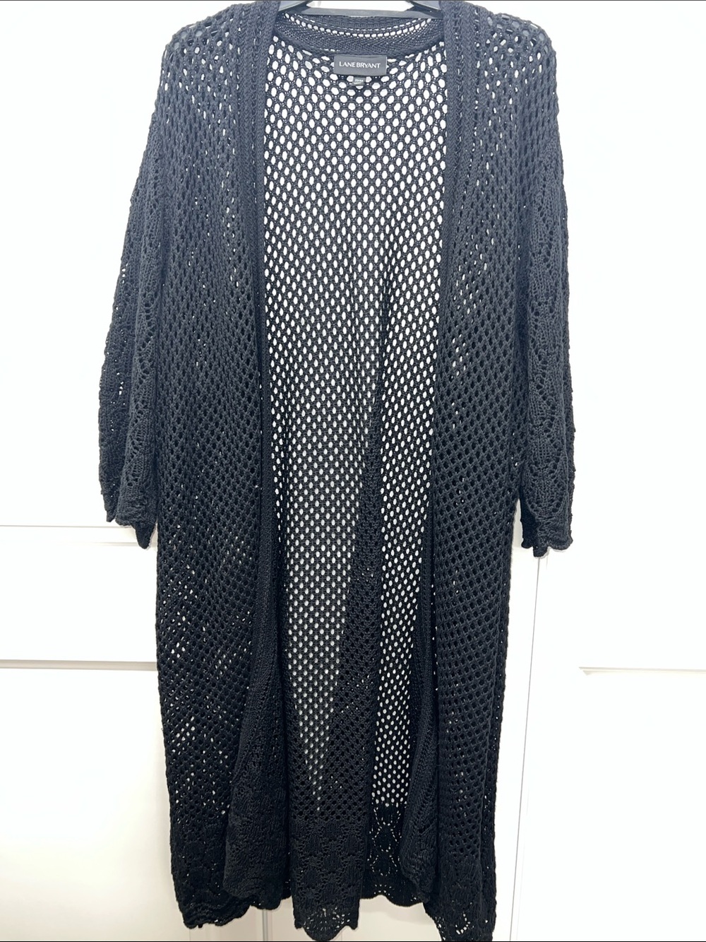 Lane Bryant Black Crochet Open Knit Longline Duster Cardigan Sweater 22/24